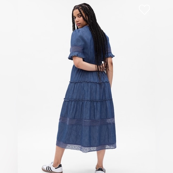 gap x loveshackfancy denim tiered midi dress with washwell - Picture 3 of 5